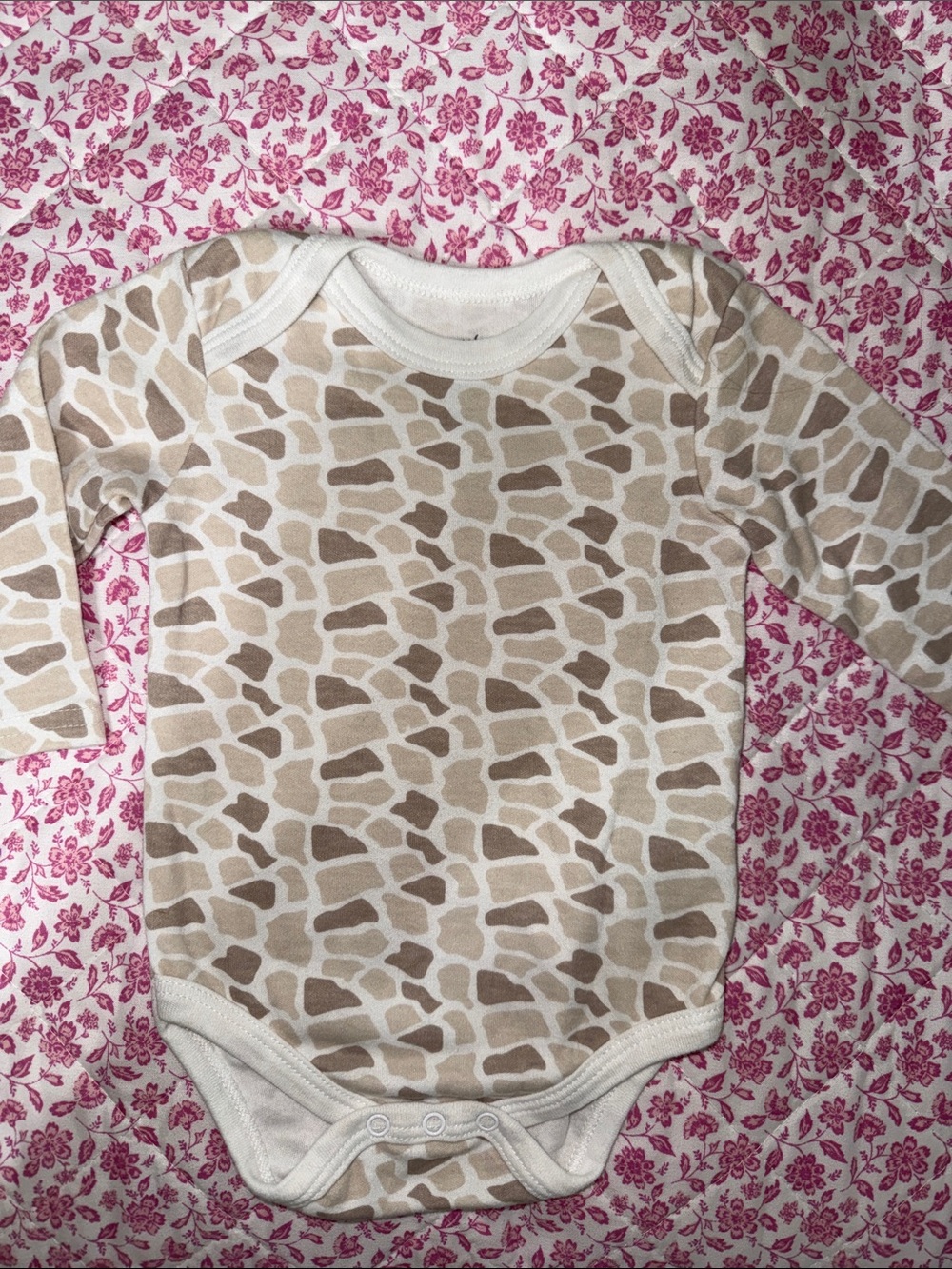 Neutral Giraffe Print Long Sleeve Baby Onesie